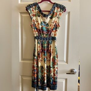 ECI New York Women’s Multicolor Printed Beaded Dress NWOT 12
